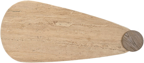 Rowan Natural Travertine Top And Oak Wood Base Coffee Table, 1 Piece (Style 2)