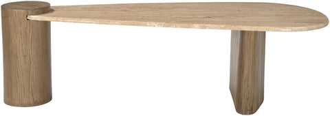 Rowan Natural Travertine Top And Oak Wood Base Coffee Table, 1 Piece (Style 2)