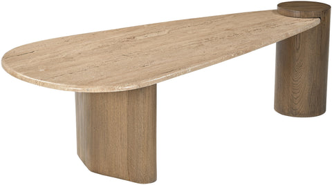 Rowan Natural Travertine Top And Oak Wood Base Coffee Table, 1 Piece (Style 2)