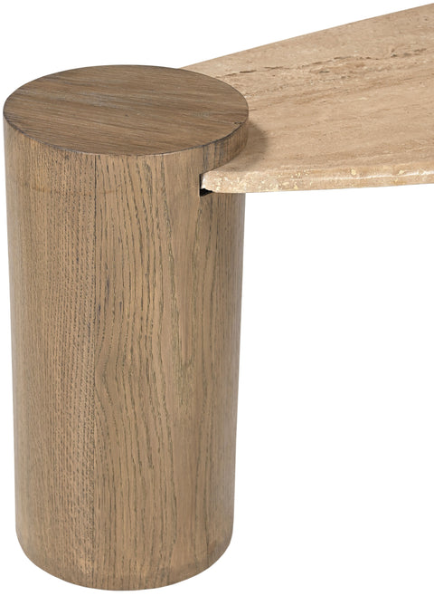 Rowan Natural Travertine Top And Oak Wood Base Coffee Table, 1 Piece (Style 2)