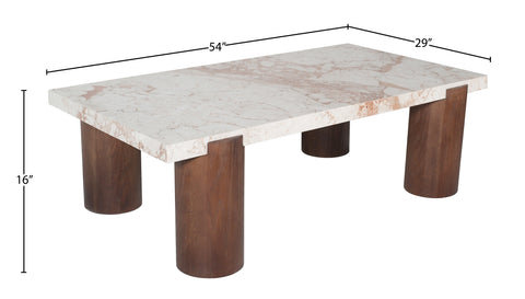 Laurel Cream Genuine Marble And Oak Wood Coffee Table, 1 Piece