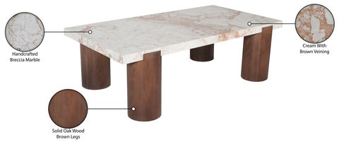 Laurel Cream Genuine Marble And Oak Wood Coffee Table, 1 Piece