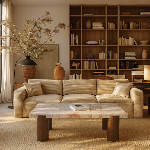 Laurel Cream Genuine Marble And Oak Wood Coffee Table, 1 Piece