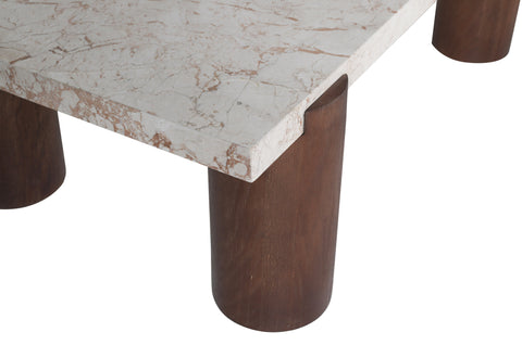 Laurel Cream Genuine Marble And Oak Wood Coffee Table, 1 Piece