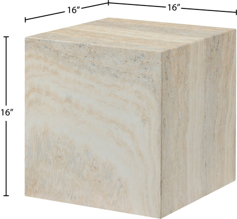 Noelle Natural Travertine Finish Concrete Indoor / Outdoor End Table, 1 Piece