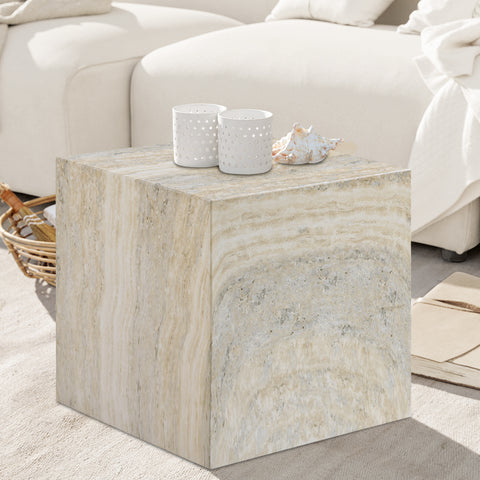 Noelle Natural Travertine Finish Concrete Indoor / Outdoor End Table, 1 Piece