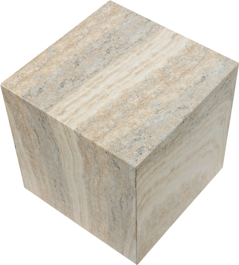 Noelle Natural Travertine Finish Concrete Indoor / Outdoor End Table, 1 Piece