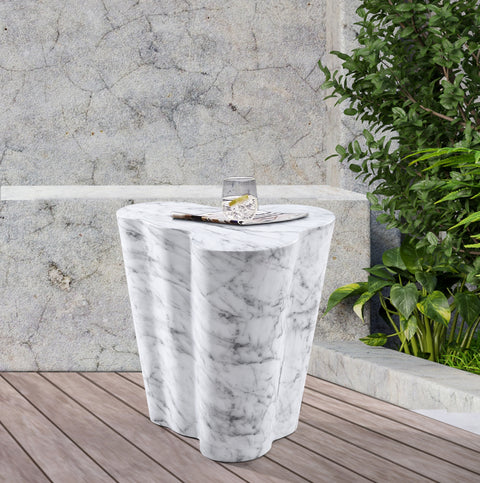 Arden White Marble Finish Concrete Indoor / Outdoor End / Side Table, 1 Piece