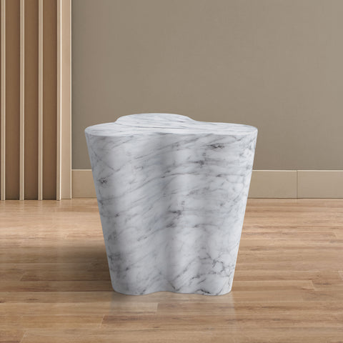 Arden White Marble Finish Concrete Indoor / Outdoor End / Side Table, 1 Piece