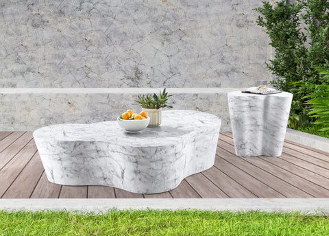 Arden White Marble Finish Concrete Indoor / Outdoor End / Side Table, 1 Piece