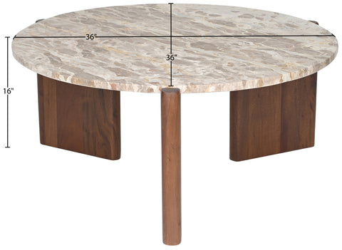Jessa Beige Genuine Marble Top And Acacia Wood Base Coffee Table, 1 Piece
