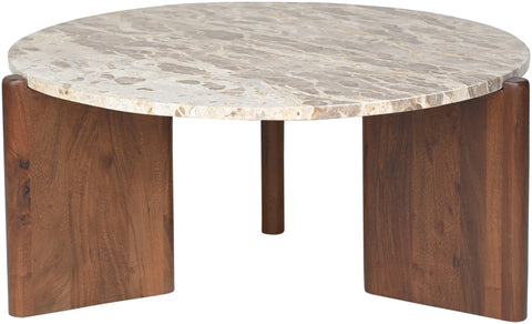 Jessa Beige Genuine Marble Top And Acacia Wood Base Coffee Table, 1 Piece