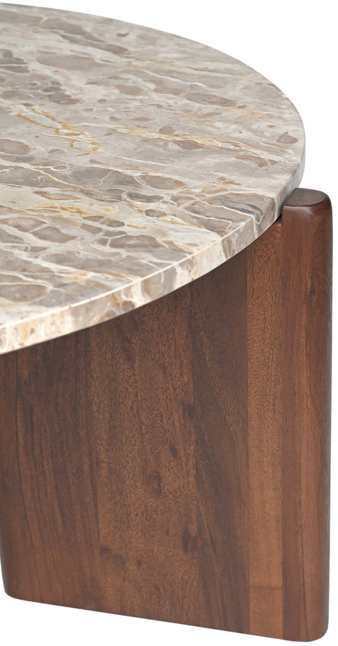Jessa Beige Genuine Marble Top And Acacia Wood Base Coffee Table, 1 Piece