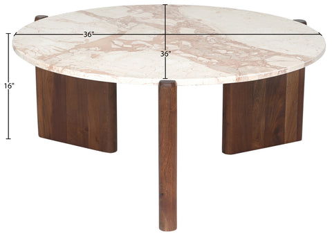 Jessa Cream Genuine Marble Top And Acacia Wood Base Coffee Table, 1 Piece