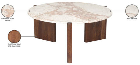 Jessa Cream Genuine Marble Top And Acacia Wood Base Coffee Table, 1 Piece
