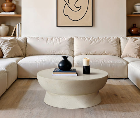Urban Cream Concrete And Fiberglass Indoor / Outdoor Coffee Table, 1 Piece