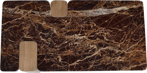 Selene Burgundy Genuine Marble Top And Oak Wood Base Coffee Table, 1 Piece