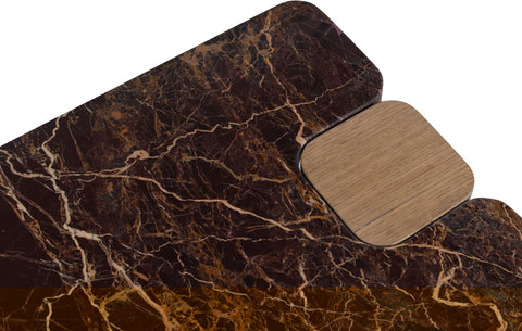 Selene Burgundy Genuine Marble Top And Oak Wood Base End / Side Table, 1 Piece