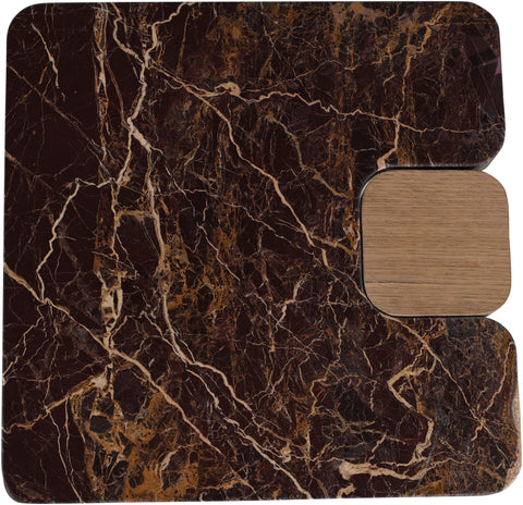 Selene Burgundy Genuine Marble Top And Oak Wood Base End / Side Table, 1 Piece