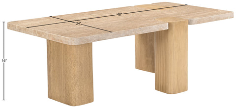 Selene Natural Genuine Travertine and Oak Wood Coffee Table, 1 Piece (Style 2)