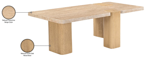 Selene Natural Genuine Travertine and Oak Wood Coffee Table, 1 Piece (Style 2)