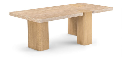 Selene Natural Genuine Travertine and Oak Wood Coffee Table, 1 Piece (Style 2)