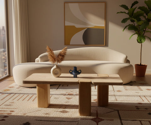 Selene Natural Genuine Travertine and Oak Wood Coffee Table, 1 Piece (Style 2)
