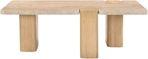 Selene Natural Genuine Travertine and Oak Wood Coffee Table, 1 Piece (Style 2)