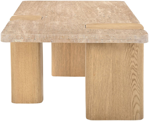 Selene Natural Genuine Travertine and Oak Wood Coffee Table, 1 Piece (Style 2)