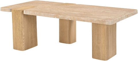 Selene Natural Genuine Travertine and Oak Wood Coffee Table, 1 Piece (Style 2)