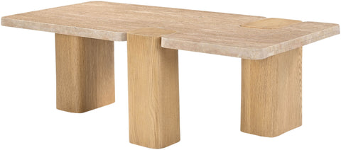 Selene Natural Genuine Travertine and Oak Wood Coffee Table, 1 Piece (Style 2)