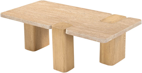 Selene Natural Genuine Travertine and Oak Wood Coffee Table, 1 Piece (Style 2)