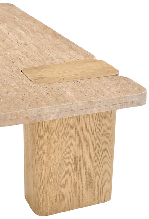Selene Natural Genuine Travertine and Oak Wood Coffee Table, 1 Piece (Style 2)