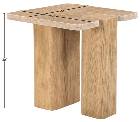 Selene Natural Genuine Travertine and Oak Wood End / Side Table, 1 Piece (Style 2)
