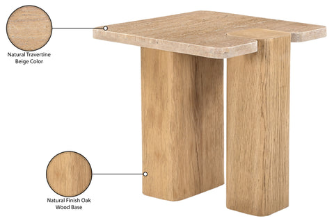Selene Natural Genuine Travertine and Oak Wood End / Side Table, 1 Piece (Style 2)
