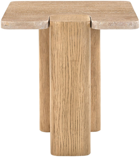Selene Natural Genuine Travertine and Oak Wood End / Side Table, 1 Piece (Style 2)