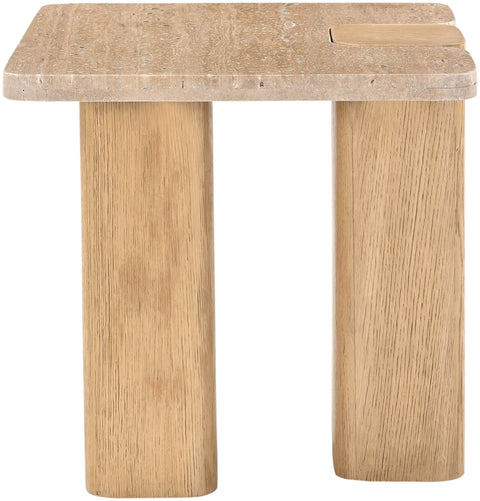 Selene Natural Genuine Travertine and Oak Wood End / Side Table, 1 Piece (Style 2)