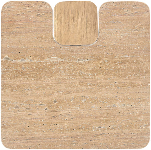 Selene Natural Genuine Travertine and Oak Wood End / Side Table, 1 Piece (Style 2)