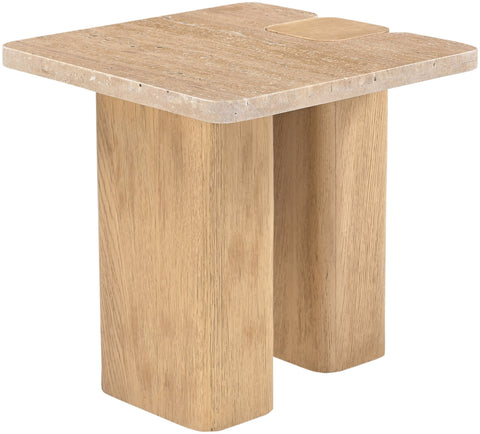 Selene Natural Genuine Travertine and Oak Wood End / Side Table, 1 Piece (Style 2)