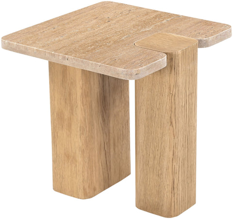 Selene Natural Genuine Travertine and Oak Wood End / Side Table, 1 Piece (Style 2)