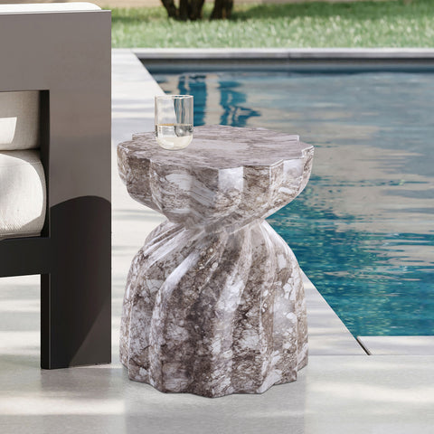 Tessa Brown Marble Finish Concrete Indoor / Outdoor End Table, 1 Piece