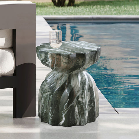Tessa Green Marble Finish Concrete Indoor / Outdoor End Table, 1 Piece