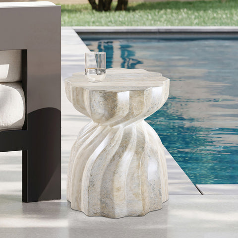 Tessa Natural Travertine Finish Concrete Indoor / Outdoor End Table, 1 Piece