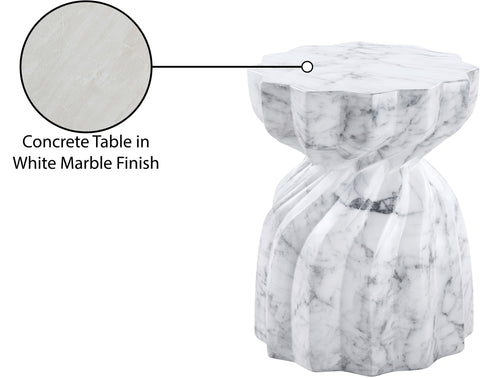 Tessa White Marble Finish Concrete Indoor / Outdoor End Table, 1 Piece