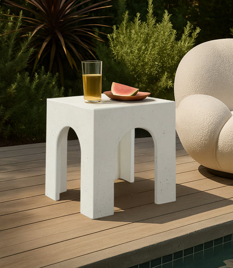 Rowan Cream Concrete And Fiberglass Indoor / Outdoor End Table, 1 Piece