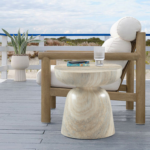 Delaney Natural Travertine Finish Concrete Indoor / Outdoor End Table, 1 Piece