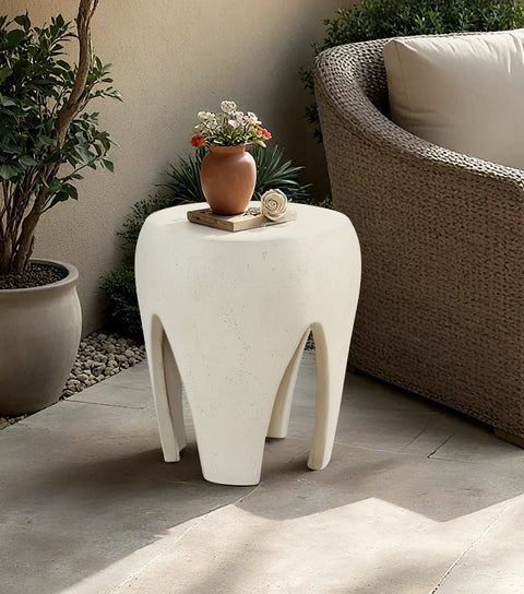 Reese Cream Concrete And Fiberglass Indoor / Outdoor End Table, 1 Piece