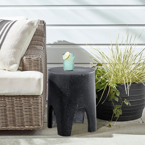 Nola Black Marble Finish Concrete Indoor / Outdoor End Table, 1 Piece