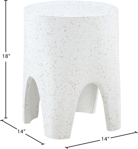 Nola White Marble Finish Concrete Indoor / Outdoor End Table, 1 Piece