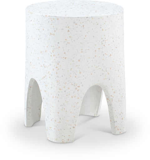 Nola White Marble Finish Concrete Indoor / Outdoor End Table, 1 Piece